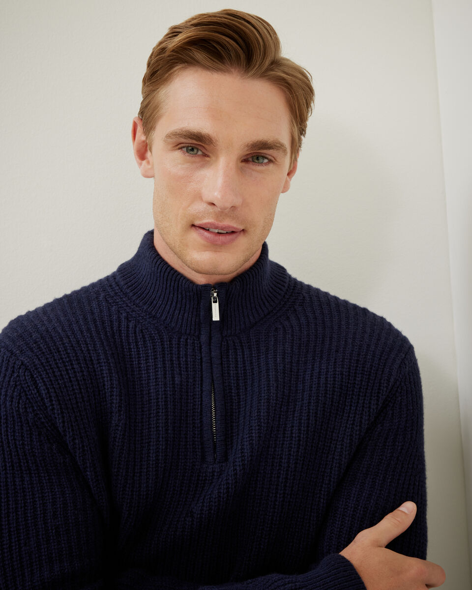 Chunky Lambswool Half-Zip Knit, Navy Chunky Lambswool Half-Zip Knit, Navy, hi-res